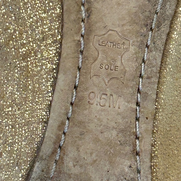 TORY BURCH LOGO BALLET FLATS DRESS SHOES GOLD SPARKLE SIZE 9.5 - Picture 7 of 10